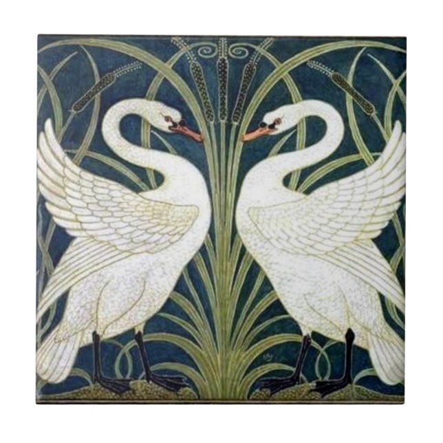 Schwan- und Eile- und Iristapete Fliese (Vorderseite)