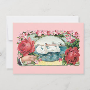 Schwan- und Rosen-Hochzeitsankündigungen nach Maß Einladung