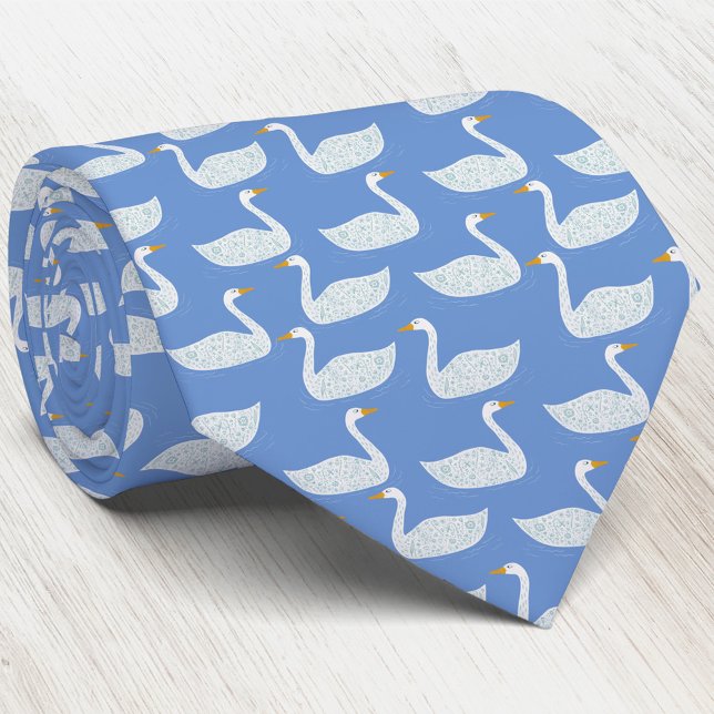 Schwan-Vogel-Muster Blau Krawatte (Swan pattern neck tie for wildlife, nature and bird lovers)