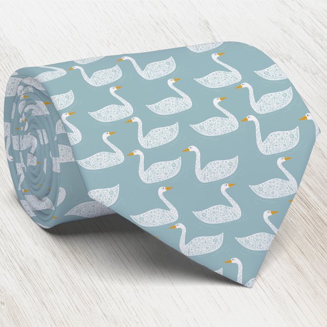 Schwan-Vogel-Muster Hell Türkisgrün Krawatte (Swan pattern neck tie for wildlife, nature and bird lovers)
