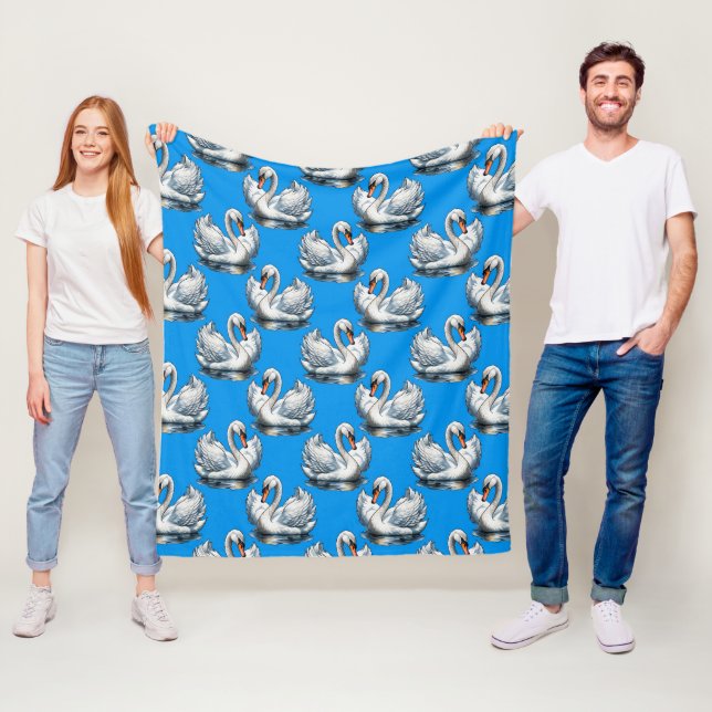 Schwan-Vögel Musterdesign auf Blau  Fleecedecke (Beispiel)
