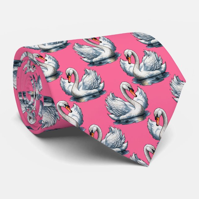 Schwan-Vögel Musterdesign auf Blau  Krawatte (Gerollt)