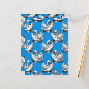 Schwan-Vögel Musterdesign auf Blau  Postkarte