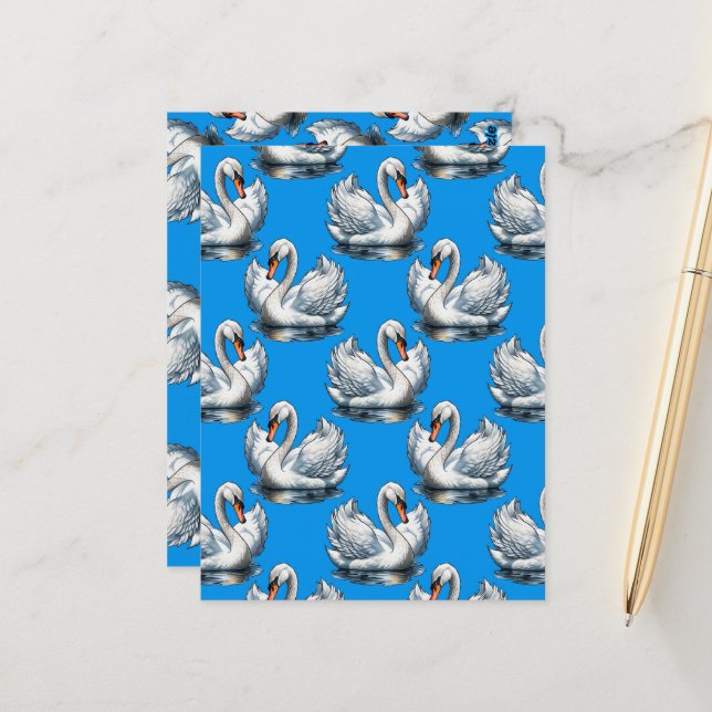 Schwan-Vögel Musterdesign auf Blau  Postkarte (Vorderseite/Rückseite Beispiel)