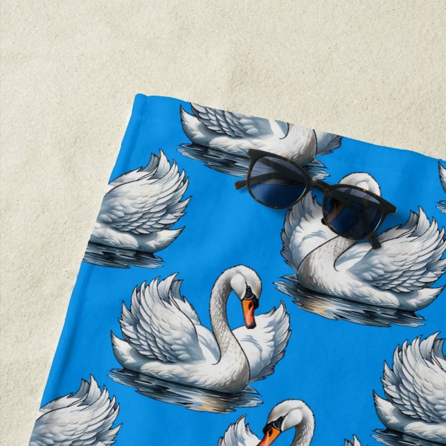 Schwan-Vögel Musterdesign auf Blau Strandtuch (Beispiel)
