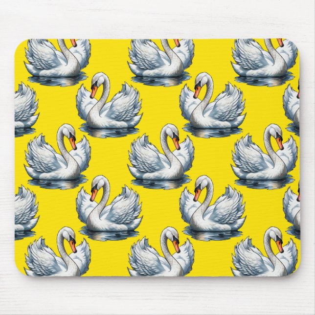 Schwan-Vögel Musterdesign auf Gelb Mousepad (Vorne)
