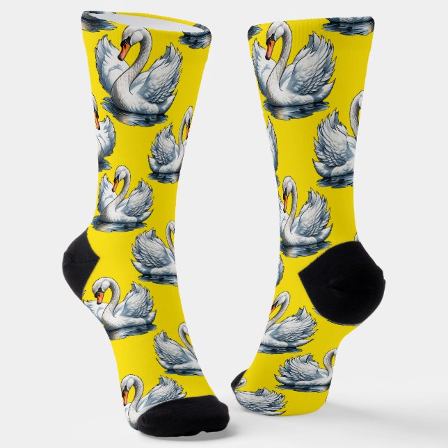 Schwan-Vögel Musterdesign auf Gelb  Socken (Gewinkelt)