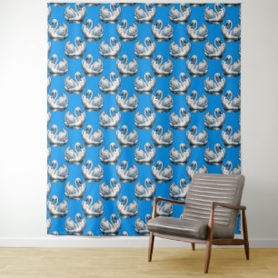Schwan-Vögel Musterdesign auf Grün Wandteppich