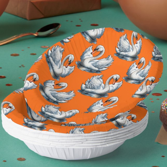 Schwan-Vögel Musterdesign auf Orange Pappteller (Von Creator hochgeladen)