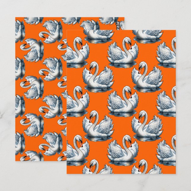 Schwan-Vögel Musterdesign auf Orange Postkarte (Vorne/Hinten)