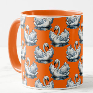 Schwan-Vögel Musterdesign auf Orange  Tasse