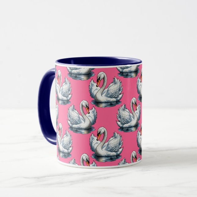 Schwan-Vögel Musterdesign auf Rosa Tasse (Vorderseite Links)