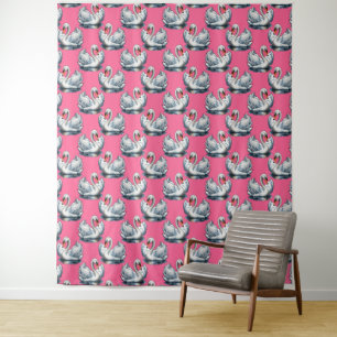 Schwan-Vögel Musterdesign auf Rosa Wandteppich