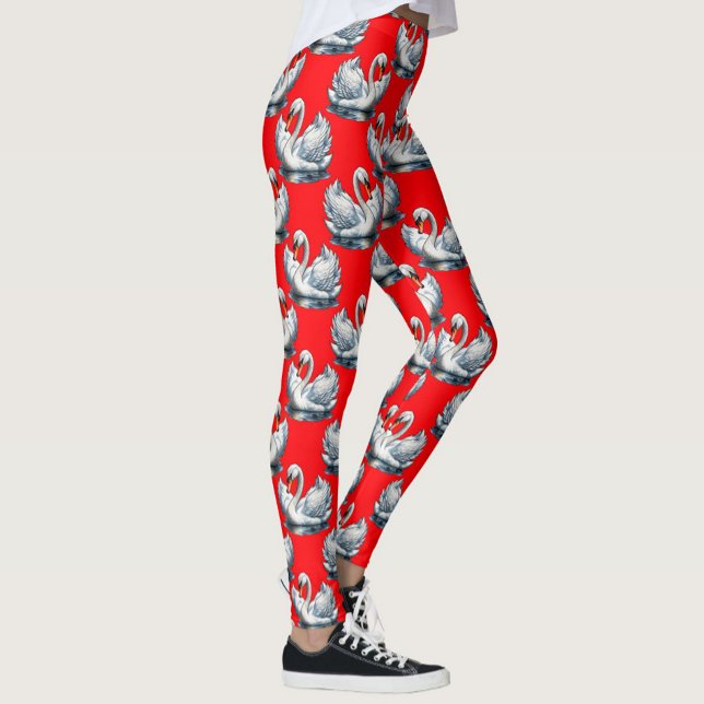 Schwan-Vögel Musterdesign auf Rot Leggings (Von Creator hochgeladen)