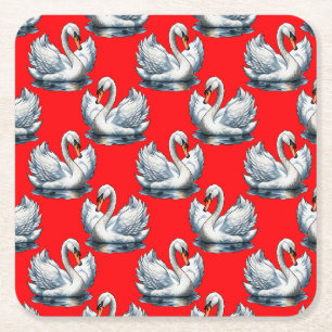 Schwan-Vögel Musterdesign auf Rot Rechteckiger Pappuntersetzer