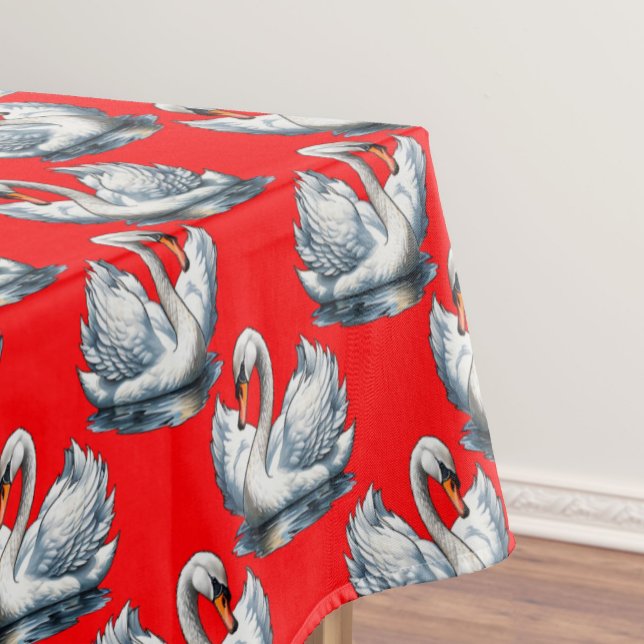 Schwan-Vögel Musterdesign auf Rot Tischdecke (Von Creator hochgeladen)