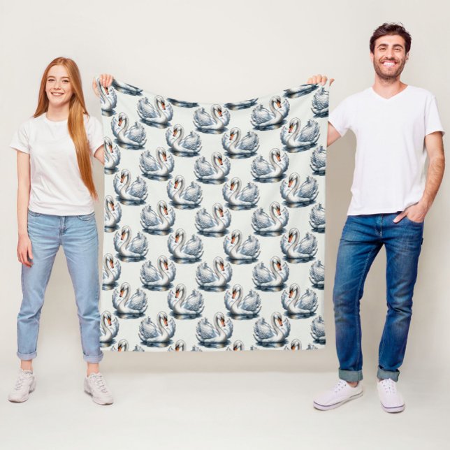 Schwan-Vögel Musterdesign auf Weiß Fleecedecke (Von Creator hochgeladen)