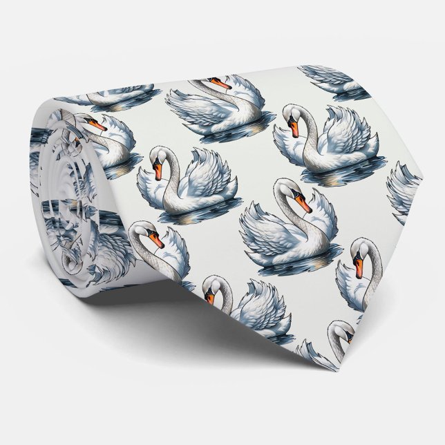 Schwan-Vögel Musterdesign auf Weiß Krawatte (Von Creator hochgeladen)