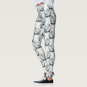 Schwan-Vögel Musterdesign auf Weiß Leggings
