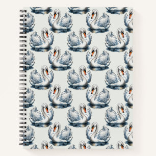 Schwan-Vögel Musterdesign auf Weiß Notizbuch