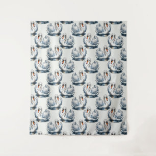 Schwan-Vögel Musterdesign auf Weiß Wandteppich