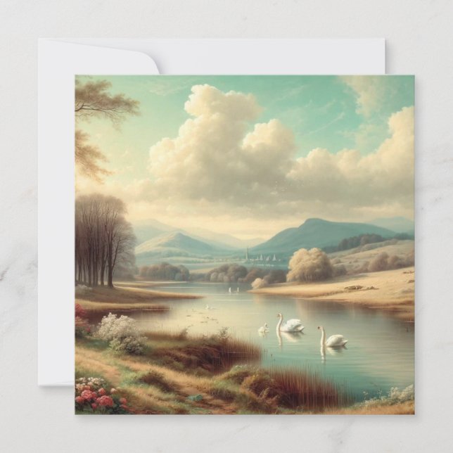 Schwäne am See Einladung zum Geburtstag (Vorderseite)