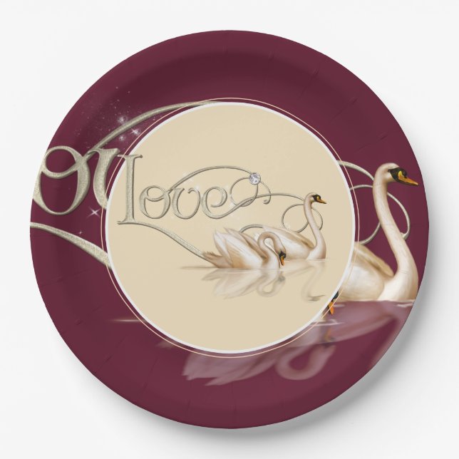 Schwäne aus Papierplatten und Lieben Pappteller (Vorderseite)