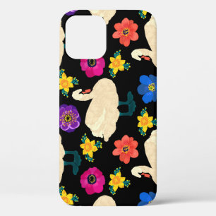 Schwäne, Blume, handgezeichnet schwarzer Hintergru Case-Mate iPhone Hülle
