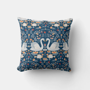 Schwäne, Fische, Blume, Volksmuster. Kissen