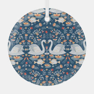 Schwäne, Fische, Blume, Volksmuster. Ornament Aus Glas