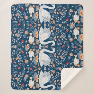 Schwäne, Fische, Blume, Volksmuster. Sherpadecke