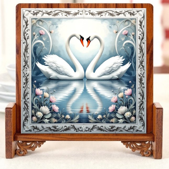 Schwäne in der Keramik der Liebe Fliese (Von Creator hochgeladen)
