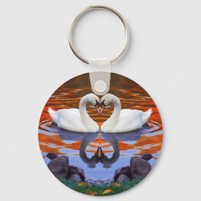 Schwäne in der Liebe küssen, Herzformen Necks Schlüsselanhänger (Vorderseite)