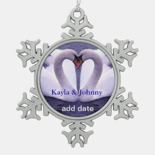 Schwäne in der LIEBE Zinn-Schneeflocke-Verzierung Schneeflocken Zinn-Ornament