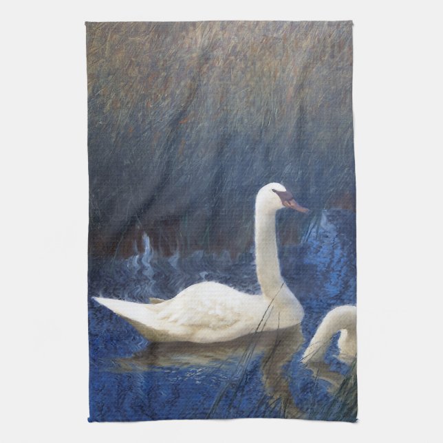 Schwäne in Reeds, Bruno Liljefors Geschirrtuch (Vertikal)