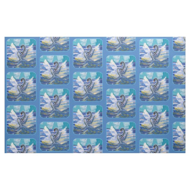 Schwäne "Kunst von Kindern" Stoff (Fat Quarter (45,7 x 55,9 cm))
