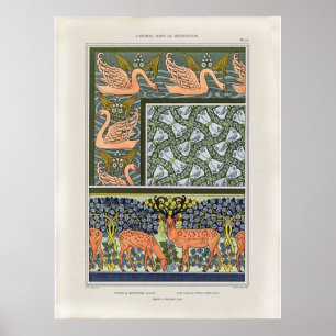 Schwäne, Schmetterlinge und Pflanze aus Pfeilspitz Poster