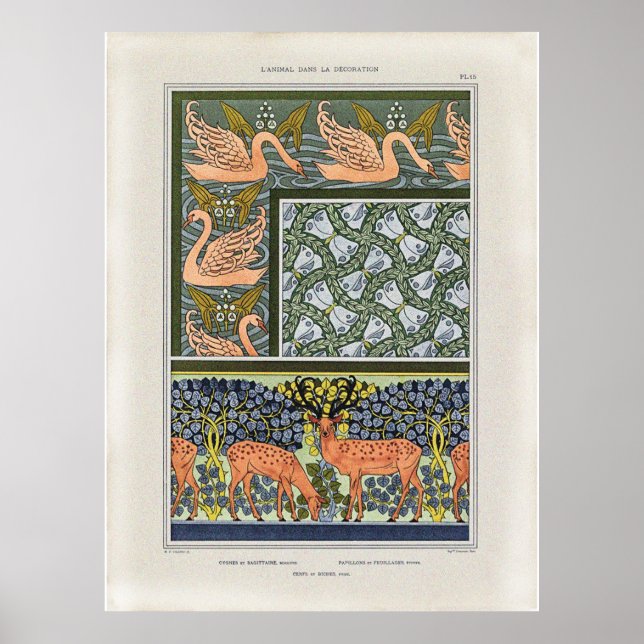 Schwäne, Schmetterlinge und Pflanze aus Pfeilspitz Poster (Vorne)