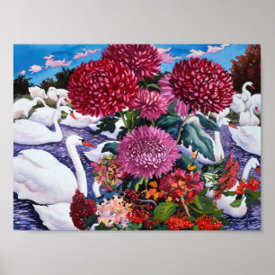 Schwäne und Chrysanthemen 2005 Poster