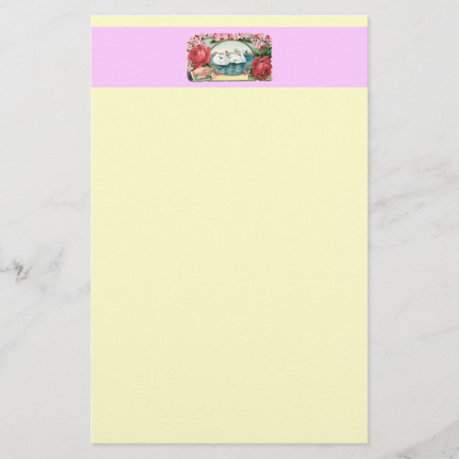 Schwäne und Rose Vintage Kunstgeschichte Briefpapier (Vorderseite)