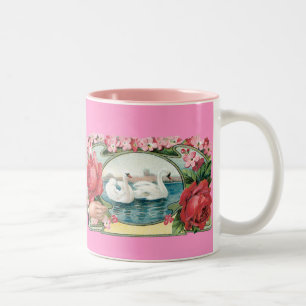 Schwäne und Rosen Vintage Kunst Kaffeetasse