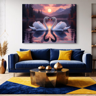 Schwäne unter dem Mond der Liebe Poster