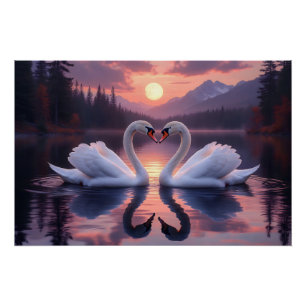 Schwäne unter dem Mond der Liebe Poster