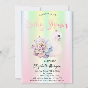 Schwanen-Blumen-Irideszente-Holografische-Baby-Par Einladung