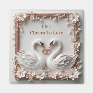 🕊️ Schwanen-Herz-Blumenrahmen-Hochzeitskollektion Magnet