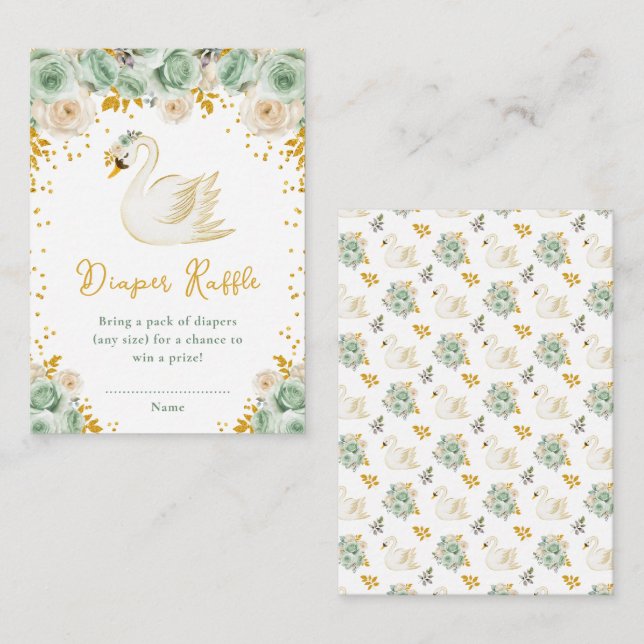 Schwanenklatsche Grün und Gold Rose Windelklatsche Begleitkarte (Vorne/Hinten)
