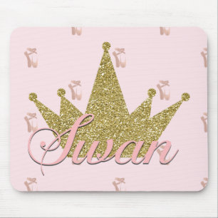 Schwanenprinzessin Pink & Gold Glitter Krone Glamo Mousepad