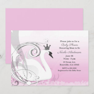 Schwanenprinzessin Silber Weiß Rosa Baby Shower Einladung