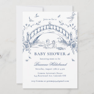 Schwanensee-Toile-Chinoiserie-Baby-Shower-Einladun Einladung