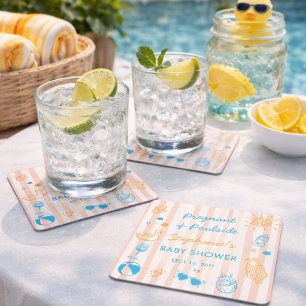 Schwanger & Poolside Sommer Poolparty Baby Shower Rechteckiger Pappuntersetzer